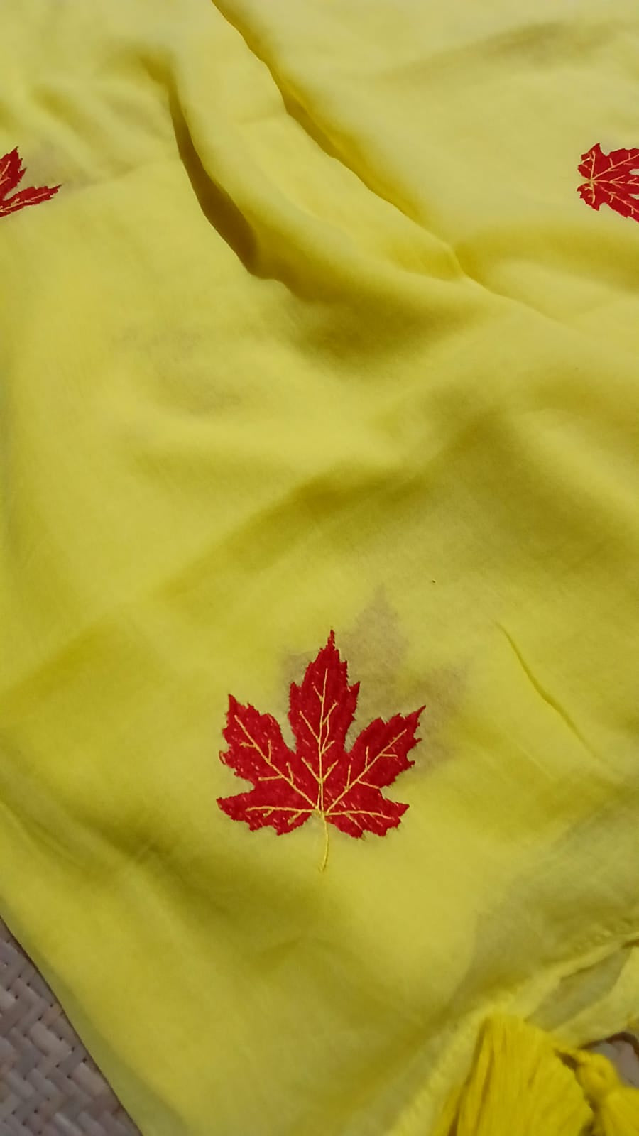 YELLOW MAPPLE LEAF EMBROIDERED