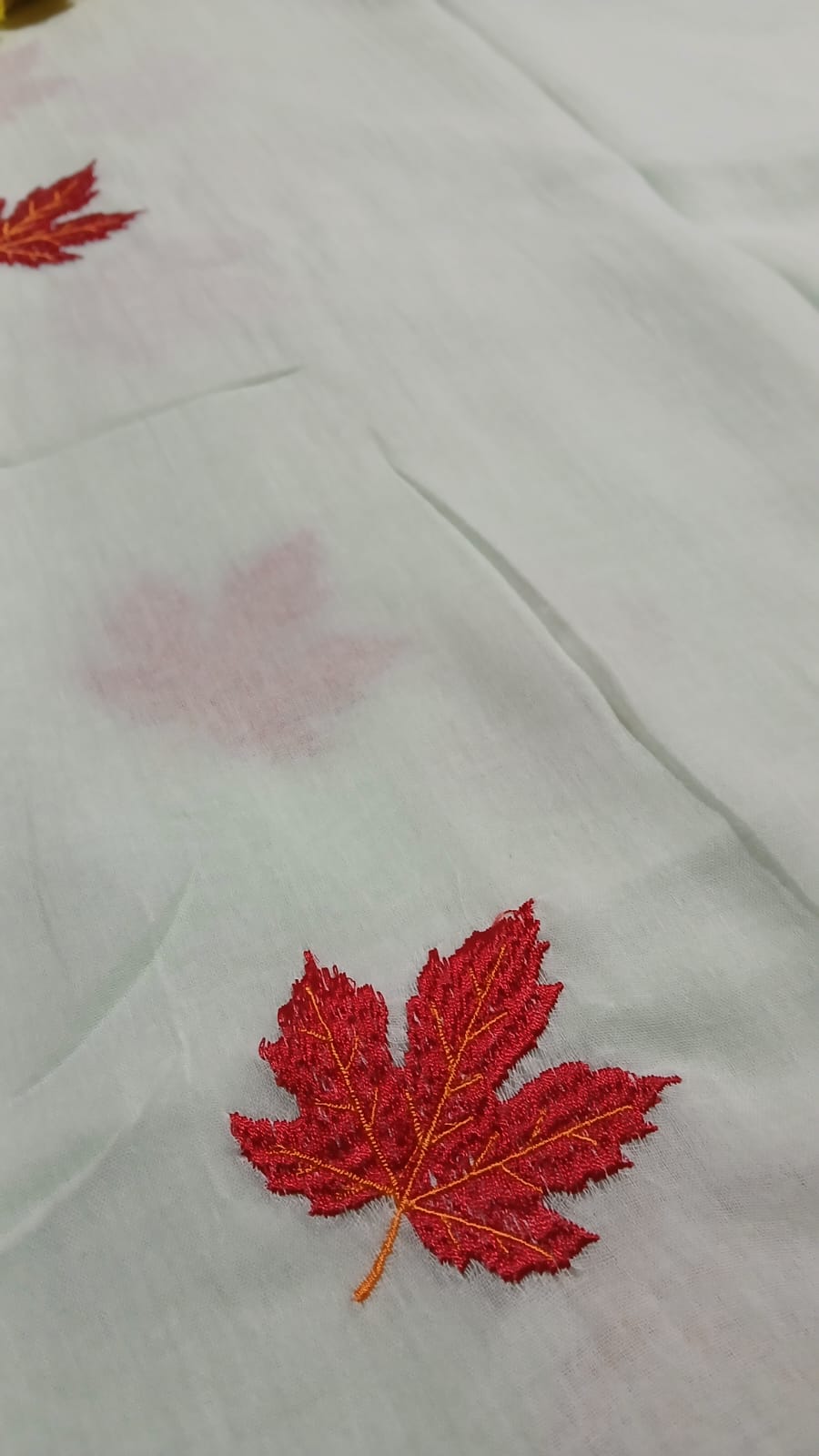 MUL COTTON LIGHT SEA GREEN COLOUR MAPPLE LEAF EMBROIDERED SAREE