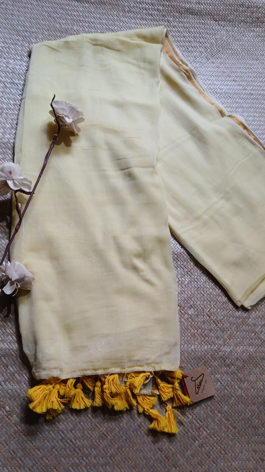 YELLOW SAREE WITH GOLDEN ZARI BORDER