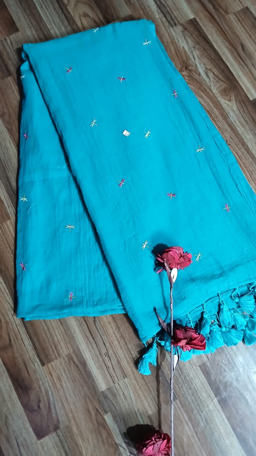 SKY BLUE GRASSHOPPER EMBROIDERY SAREE