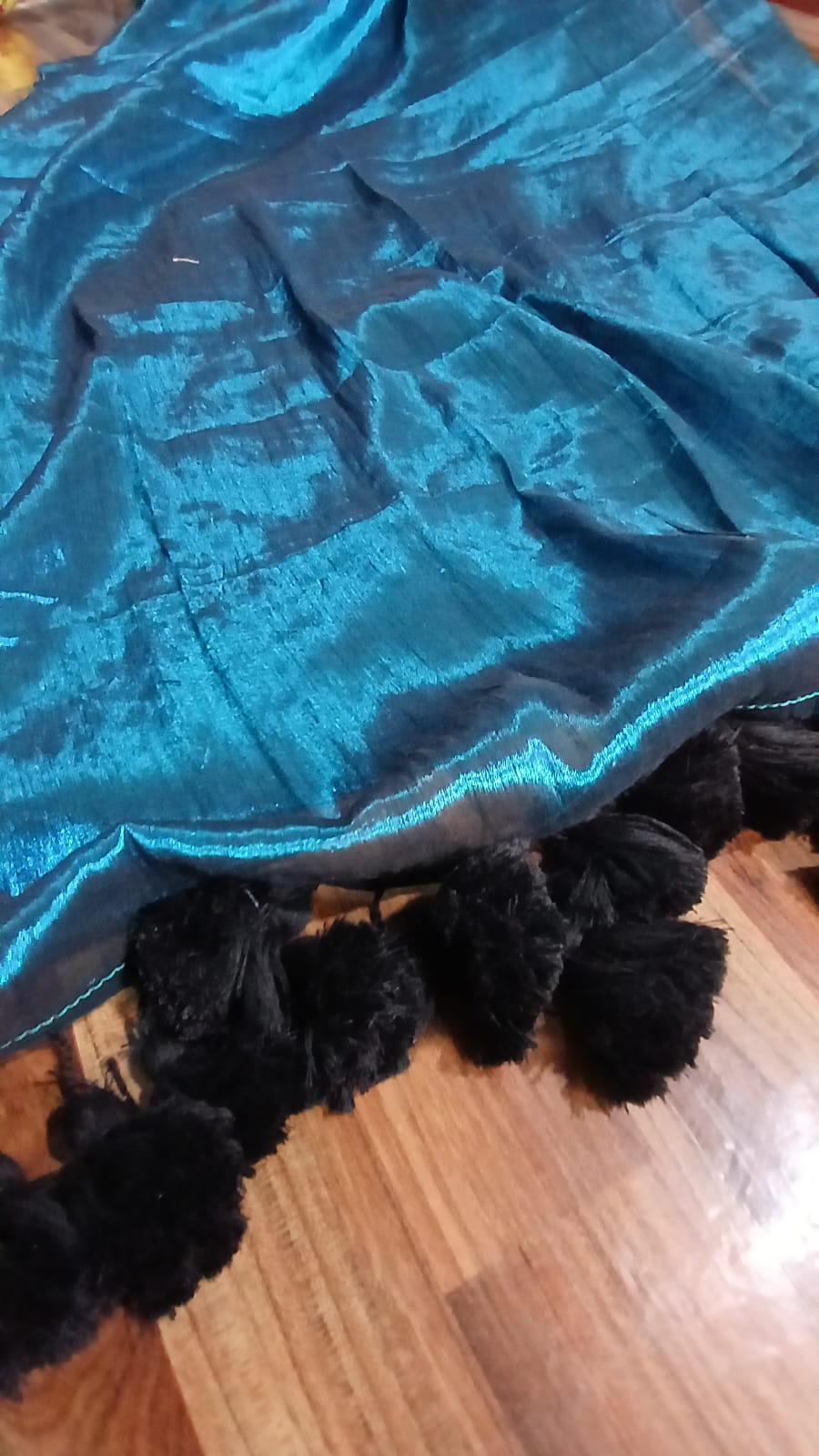 BLUE RAGA WITH BIG POMPOM TASSEL