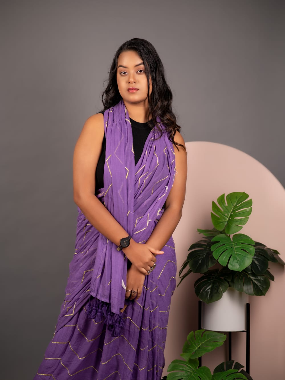 ZARI ZIGZAG EMBROIDERY PURPLE SAREE