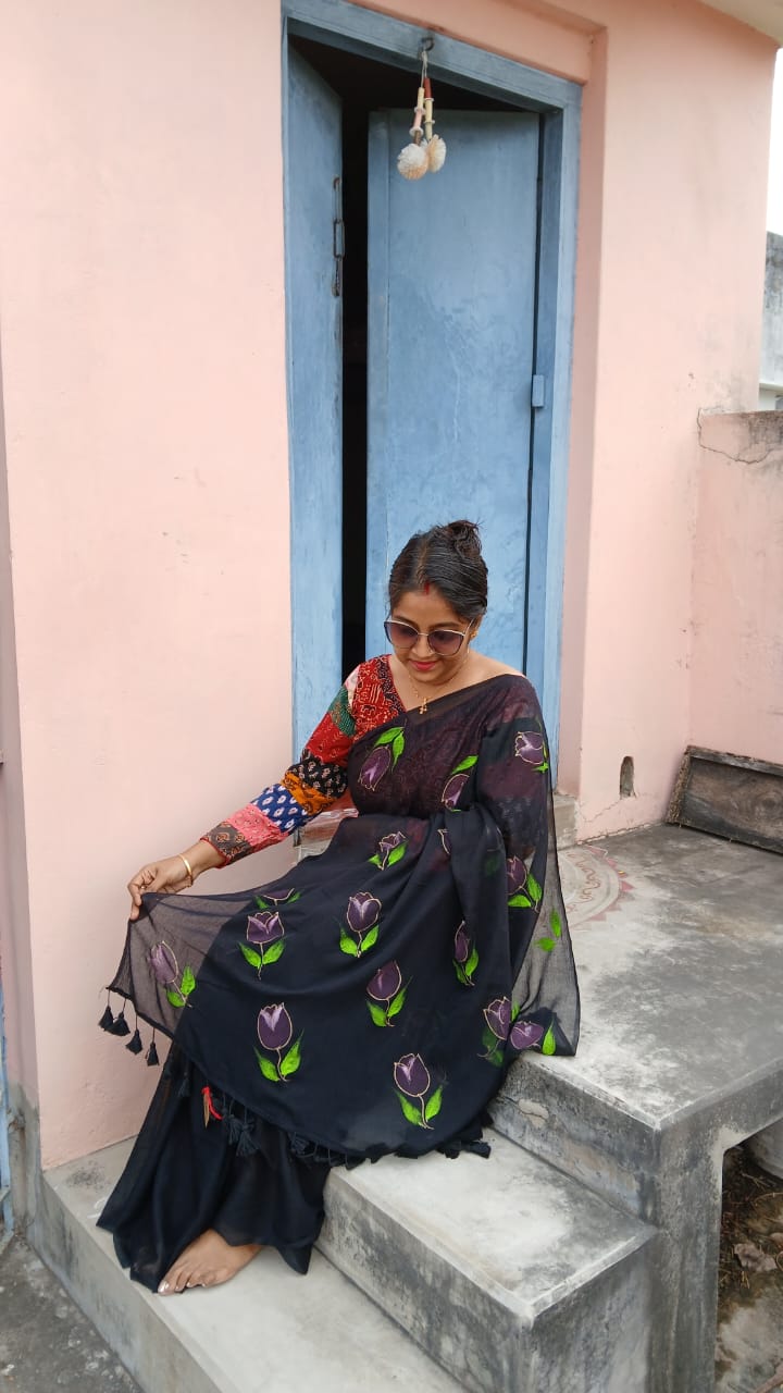 MUL COTTON HANDPAINTED SAREES