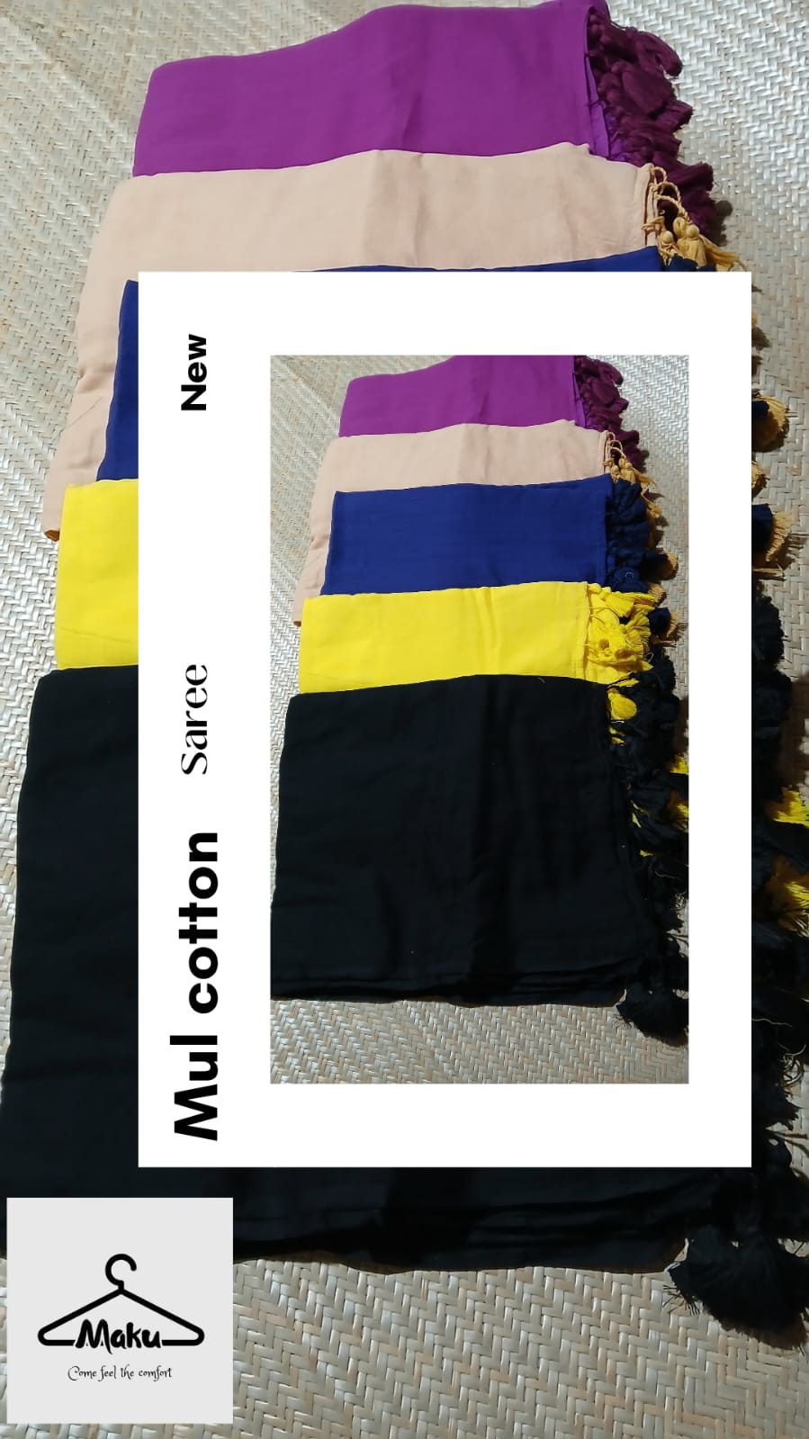 MUL COTTON PLAIN SINGLE COLOURED SAREE