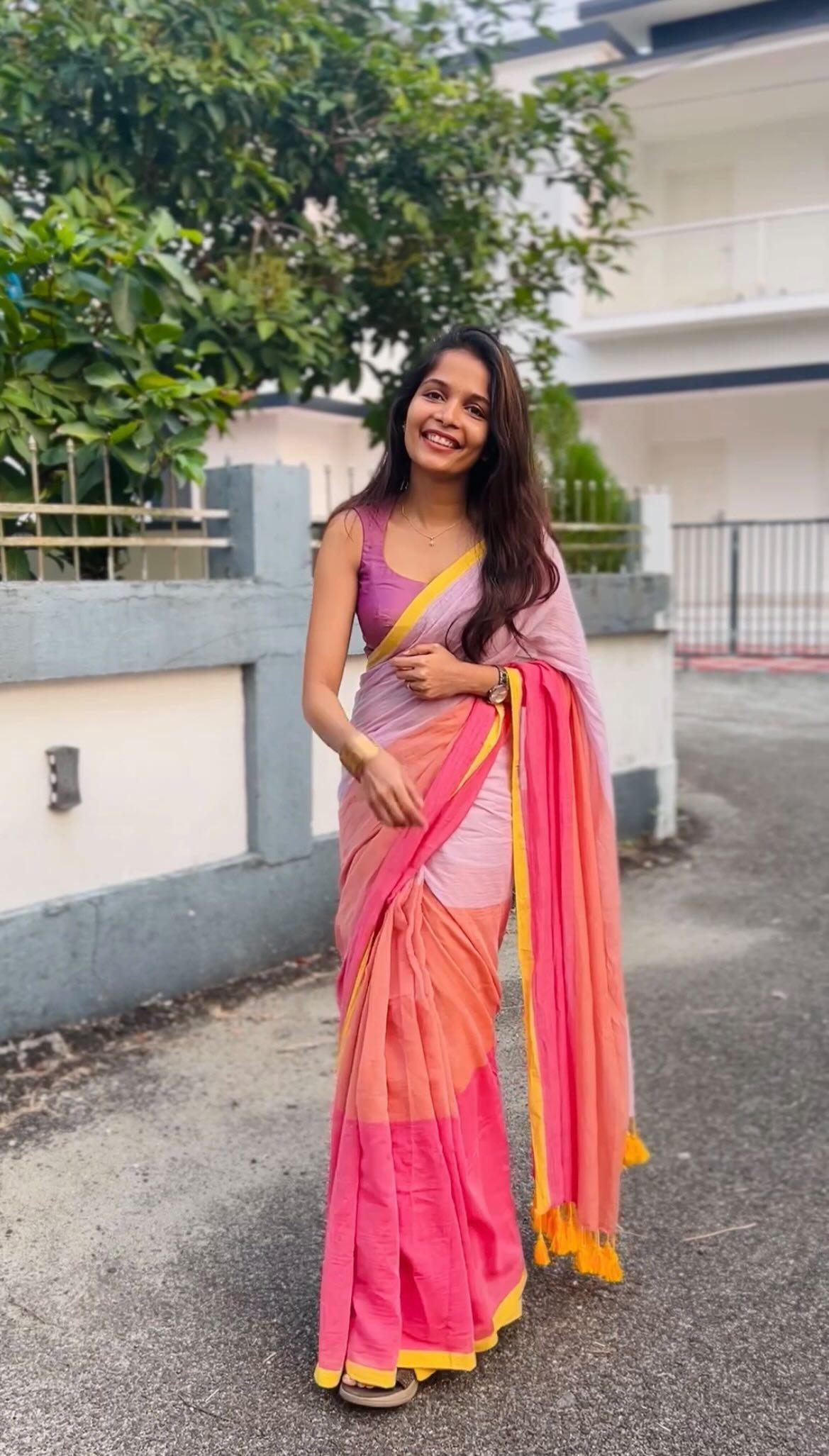 TRI COLOUR STRIPED SAREE