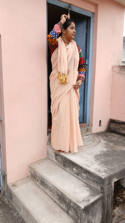 MUL COTTON BEIGE SAREE