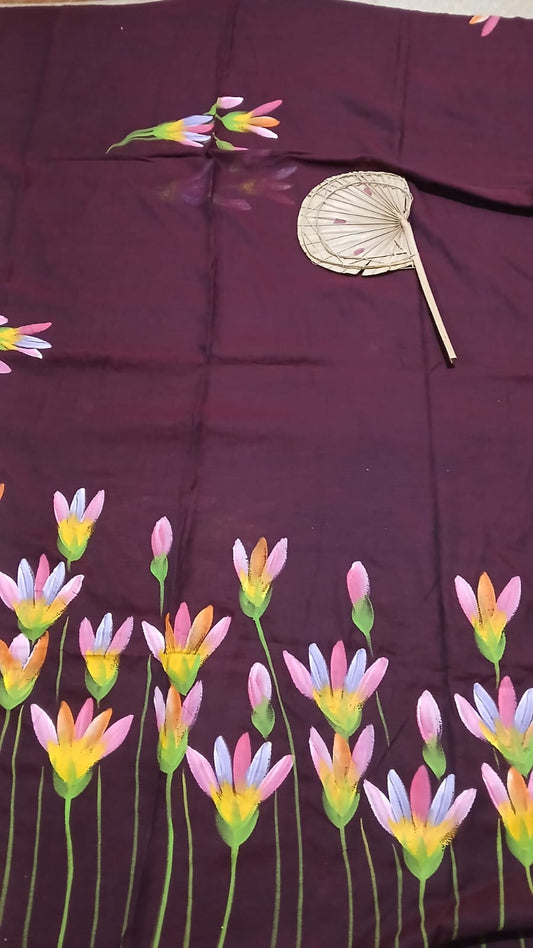 MAROON TULIP HANDPAINTED SAREE