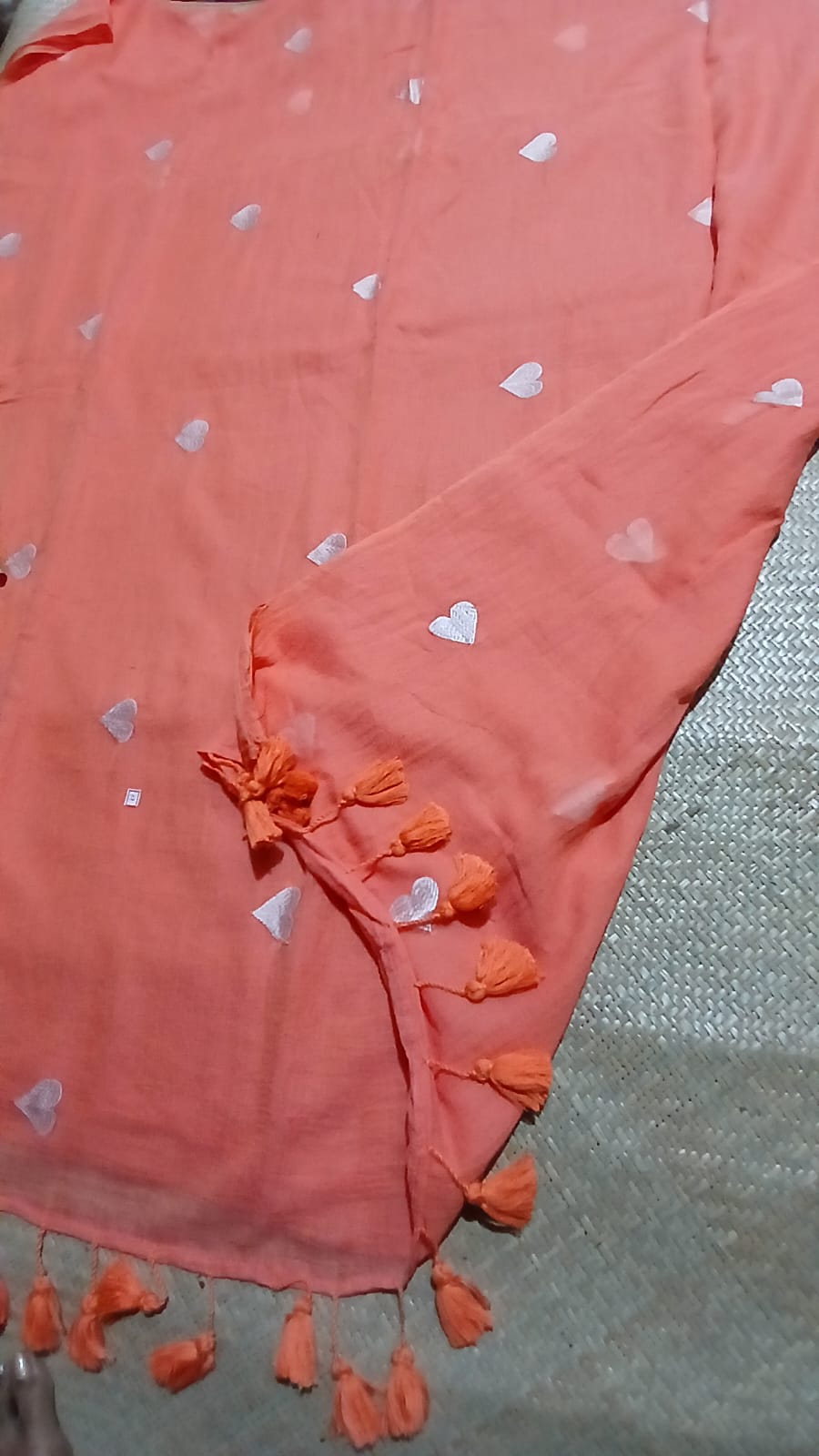 MUL COTTON HEART EMBROIDERY PEACH COLOURED SAREE