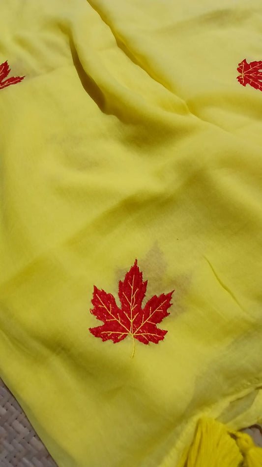 YELLOW MAPPLE LEAF EMBROIDERED