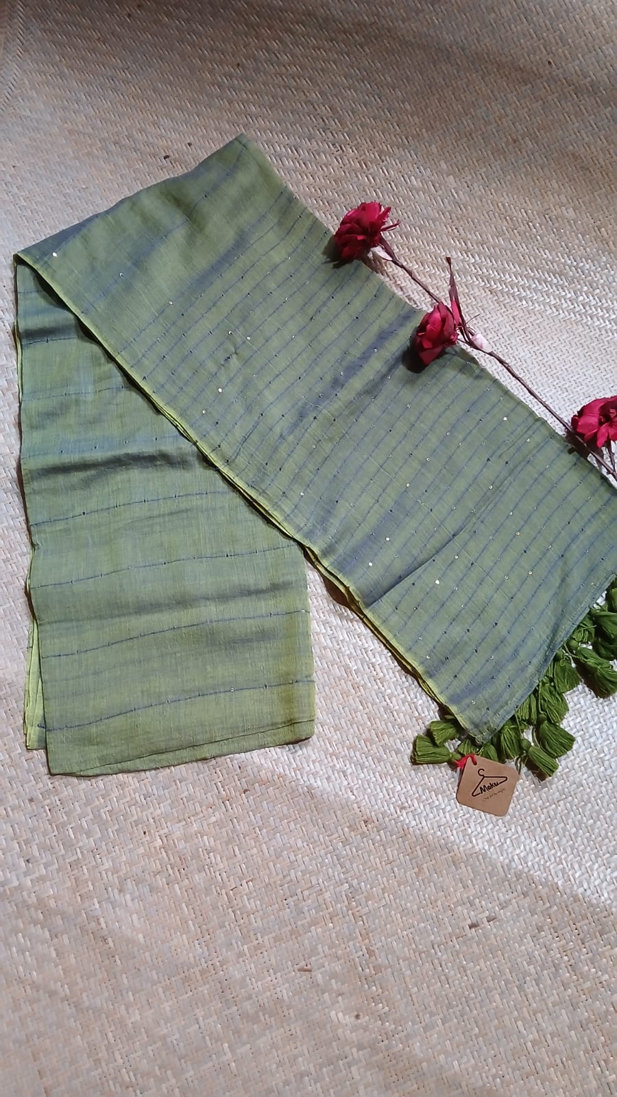 GREEN DUAL TONE SEQUIN WORK SAREE