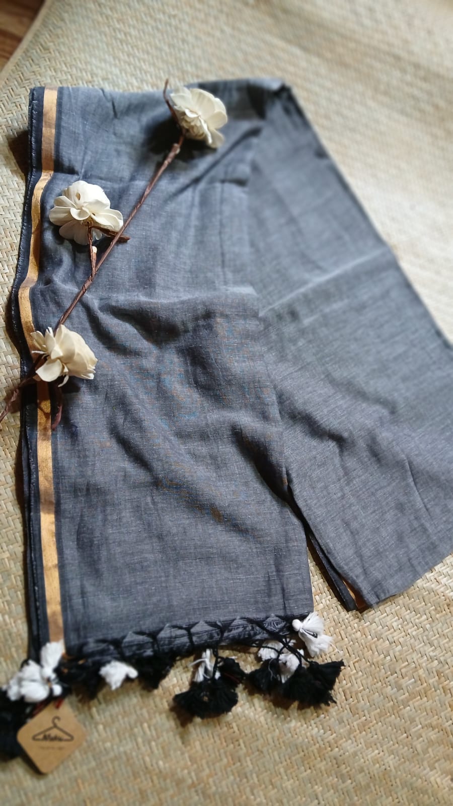 GREY WITH GOLDEN ZARI BORDER