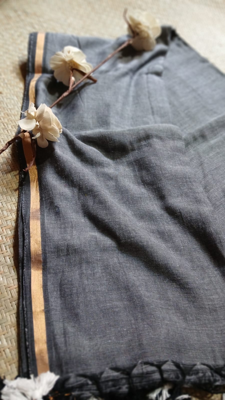 GREY WITH GOLDEN ZARI BORDER