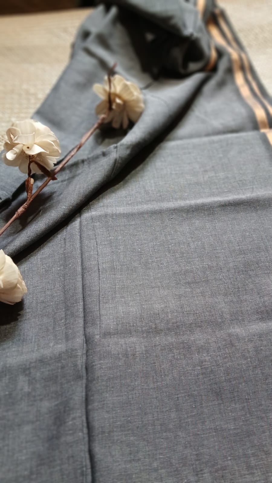 GREY WITH GOLDEN ZARI BORDER