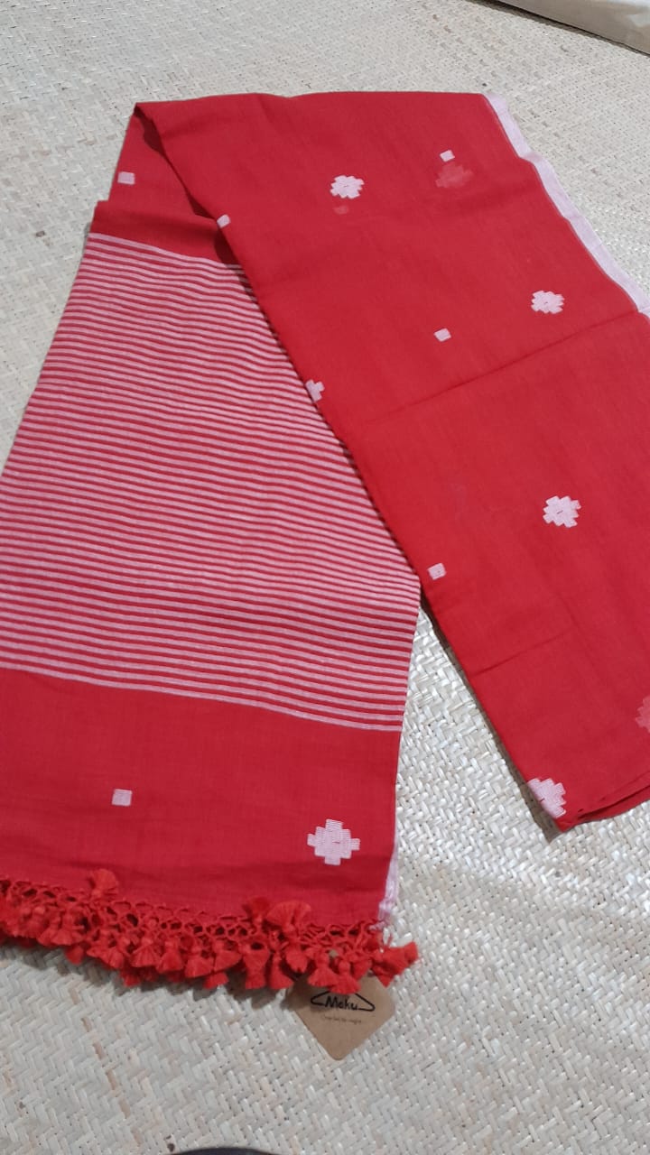 RED JAMDANI SAREE