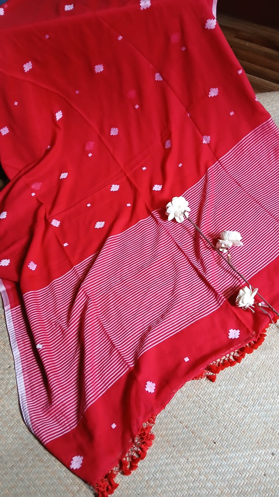 RED JAMDANI SAREE