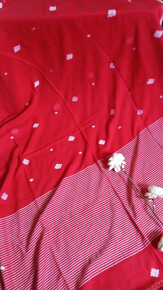 RED JAMDANI SAREE