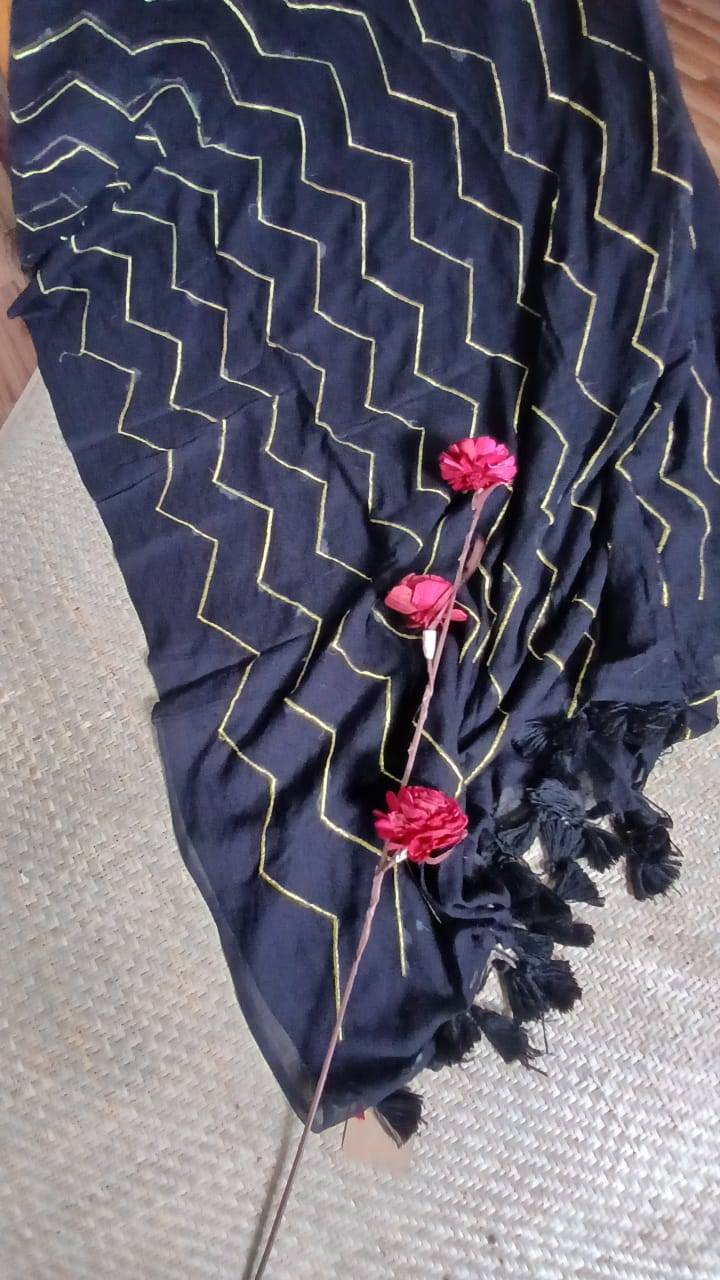 ZARI ZIGZAG EMBROIDERY BLACK SAREE