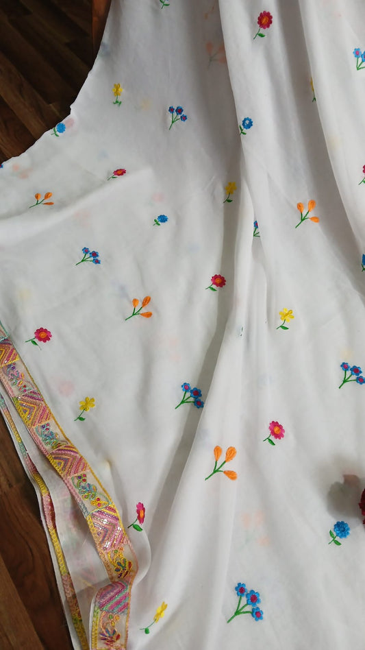 WHITE WITH EMBROIDERY AND GUJRATI WORK ZARI BORDER