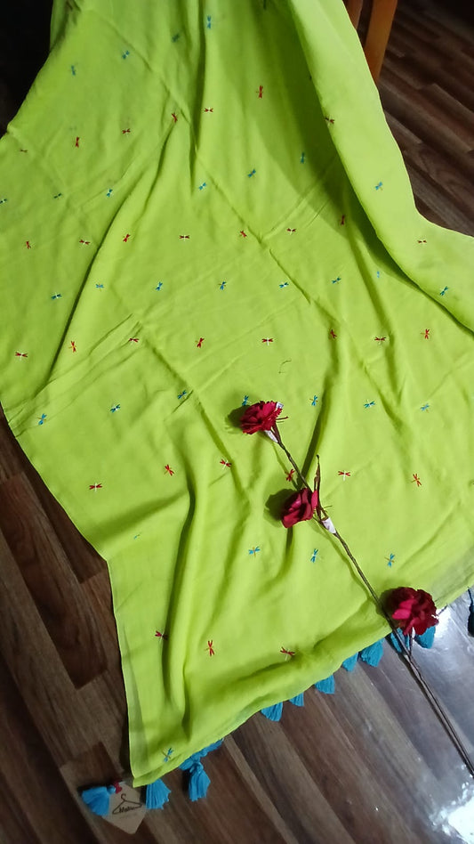 GREEN GRASSHOPPER EMBROIDERY SAREE