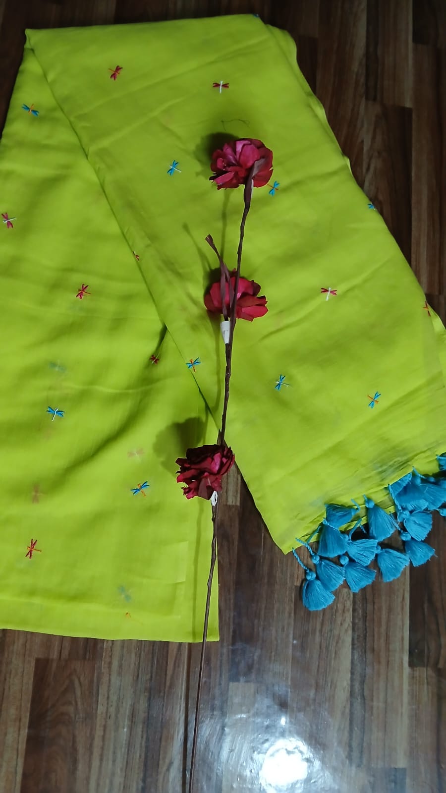 GREEN GRASSHOPPER EMBROIDERY SAREE