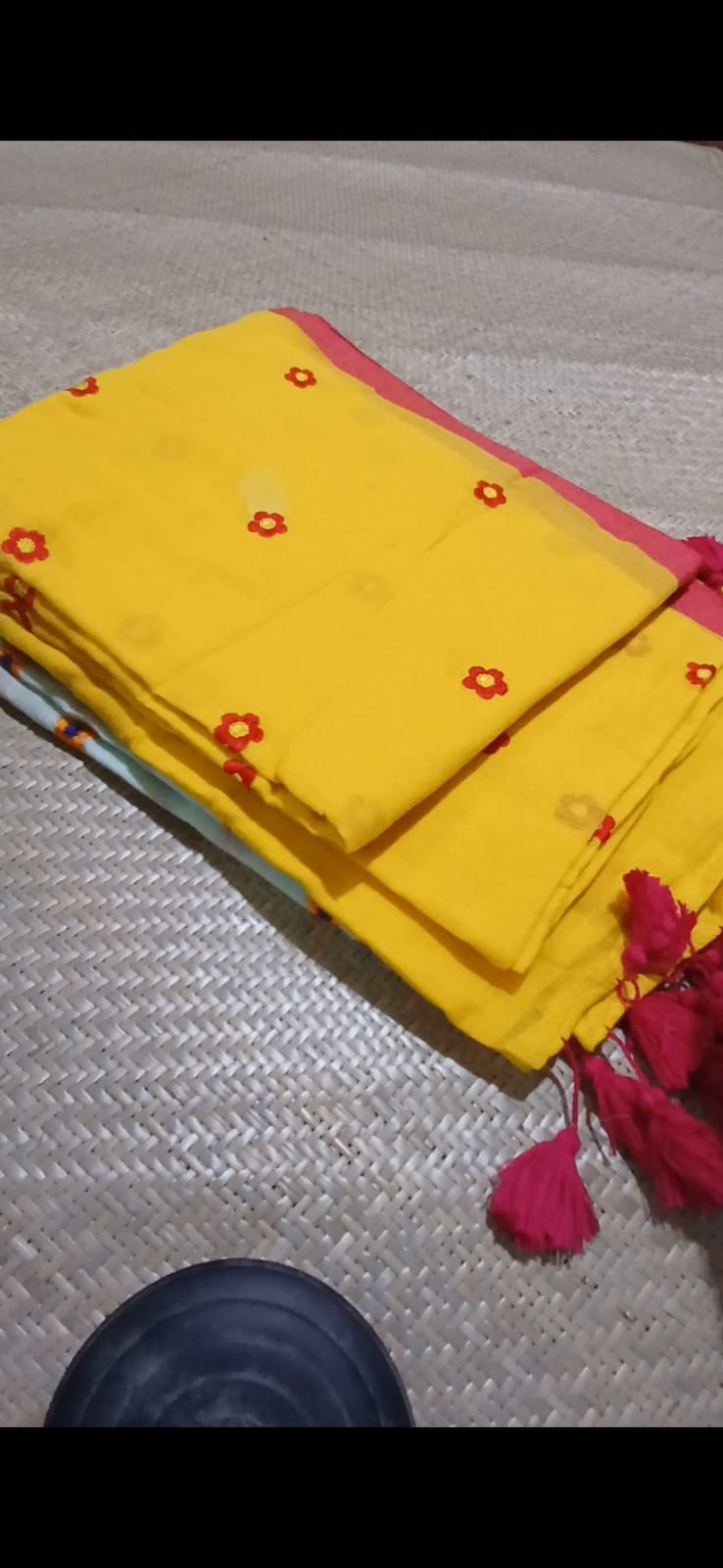 YELLOW SMALL FLOWER EMBROIDERY SAREE