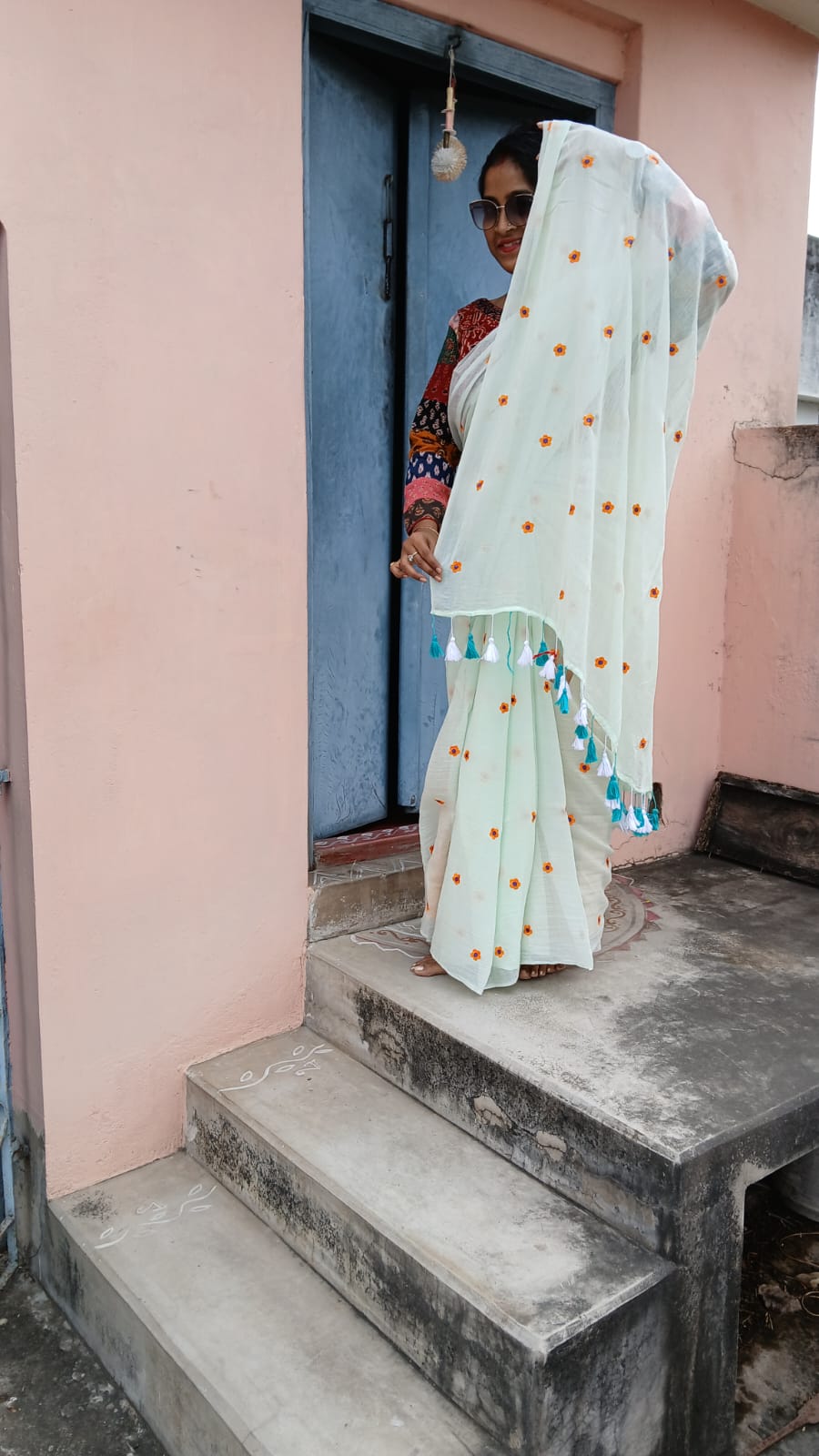 SKY FLOWER EMBROIDERY SAREE