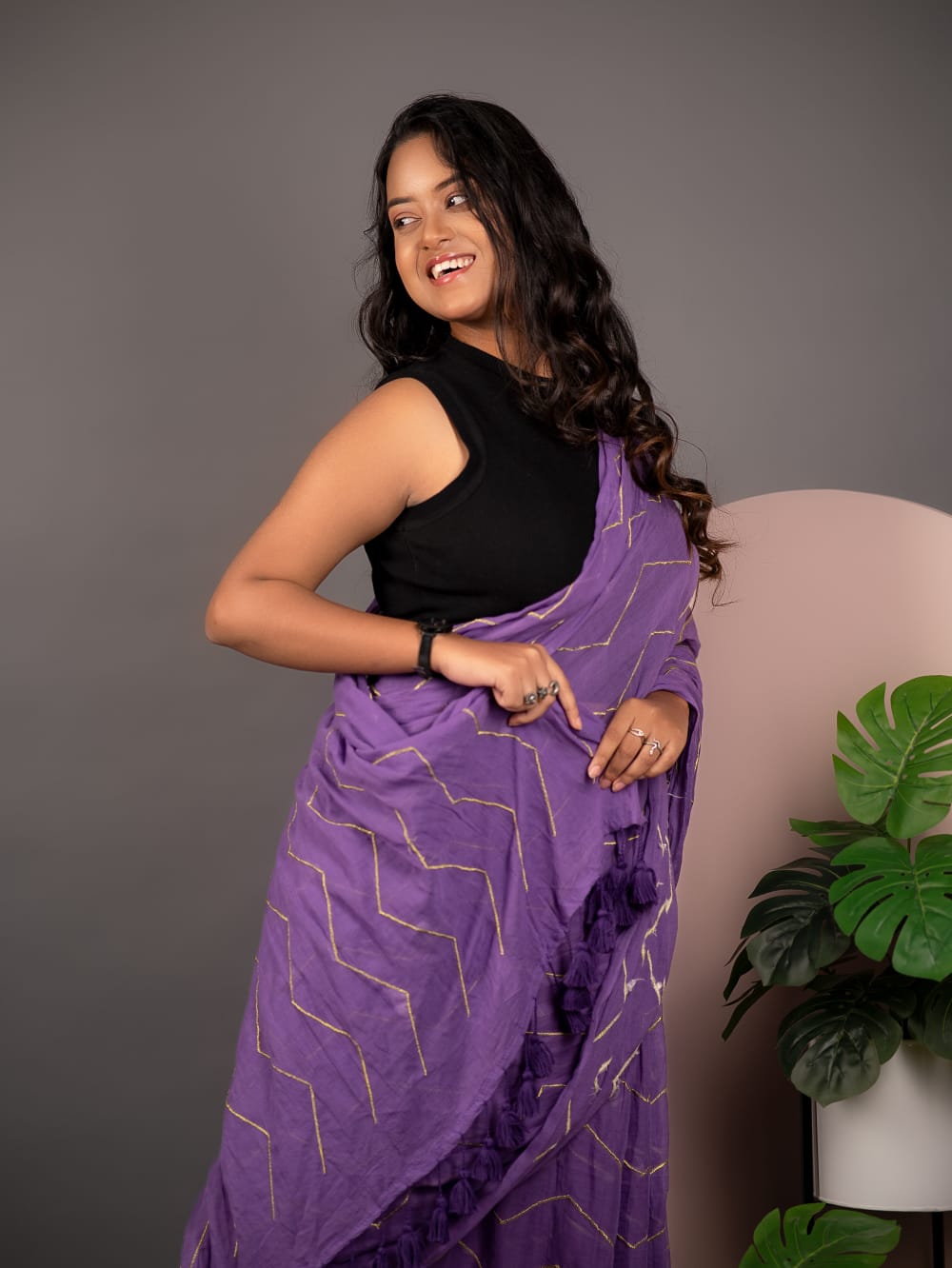 ZARI ZIGZAG EMBROIDERY PURPLE SAREE