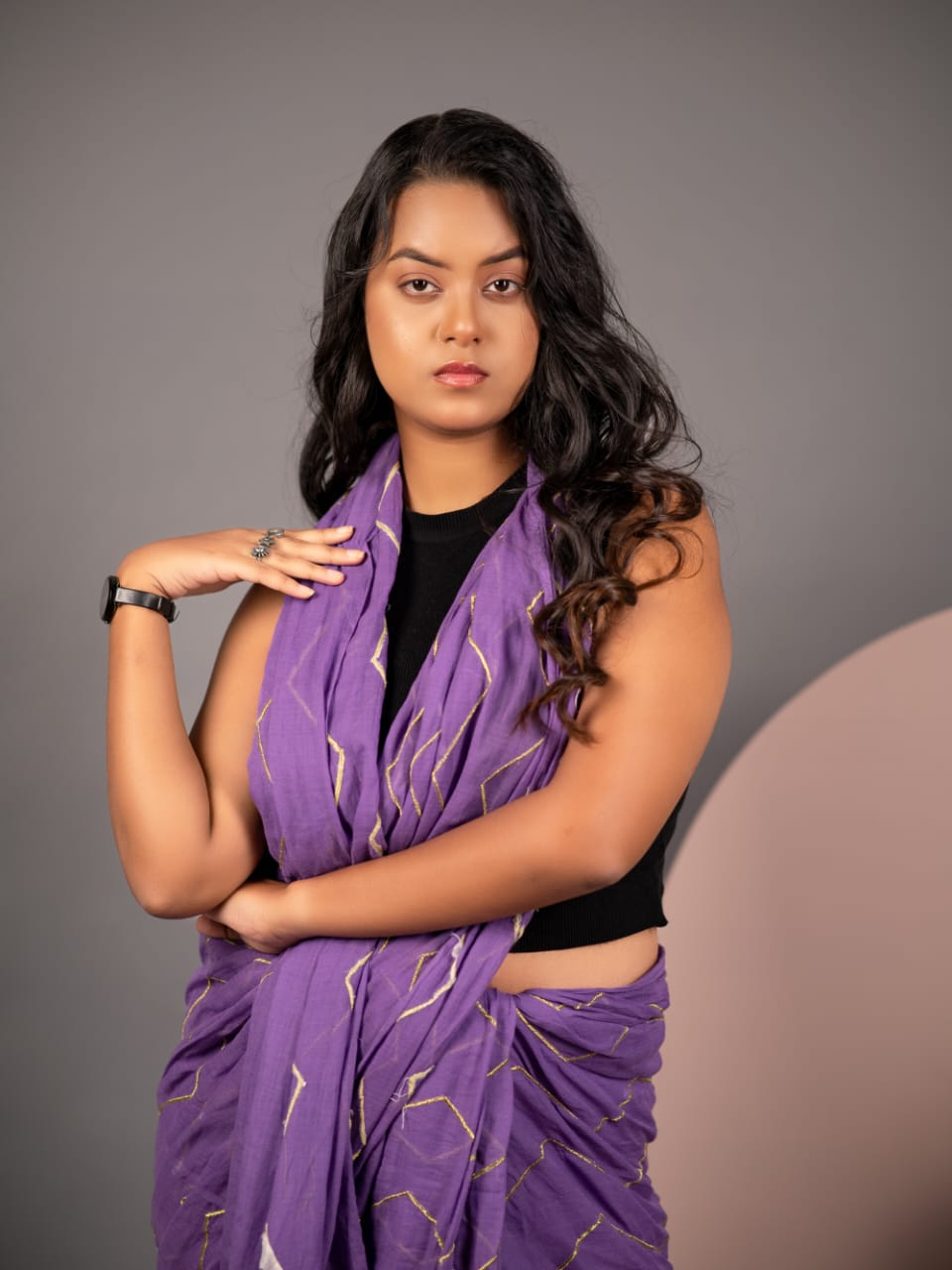 ZARI ZIGZAG EMBROIDERY PURPLE SAREE