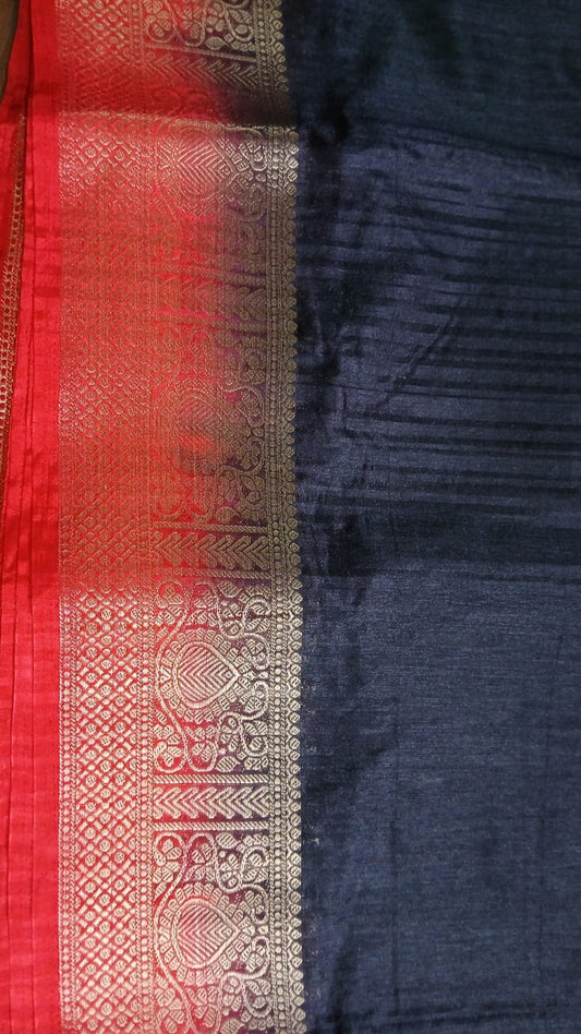 BLACK SEMI MATKA TASSAR SILK