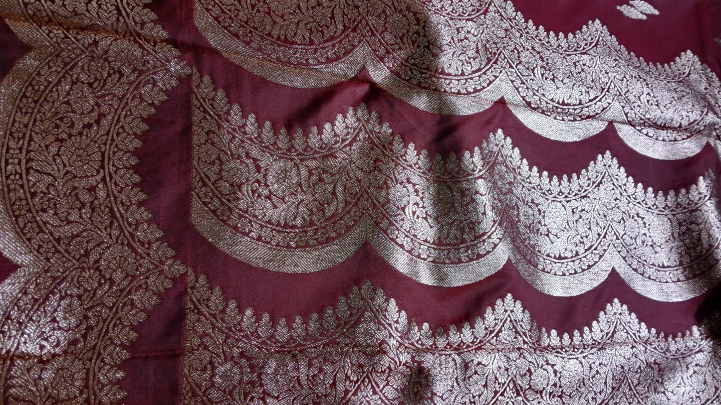 MAROON ZIGZAG BORDER SILK ZARI SAREE