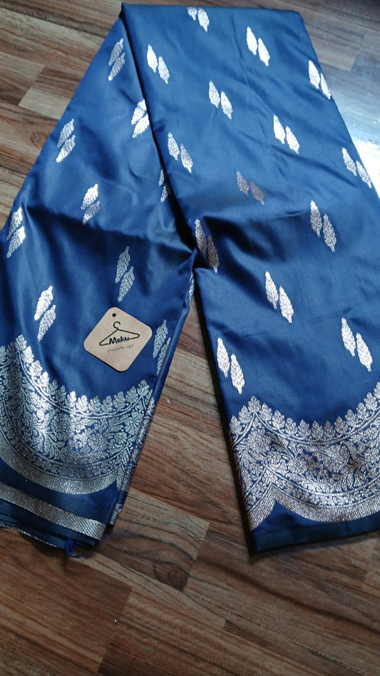 NAVY BLUE ZIGZAG BORDER SILK ZARI SAREE