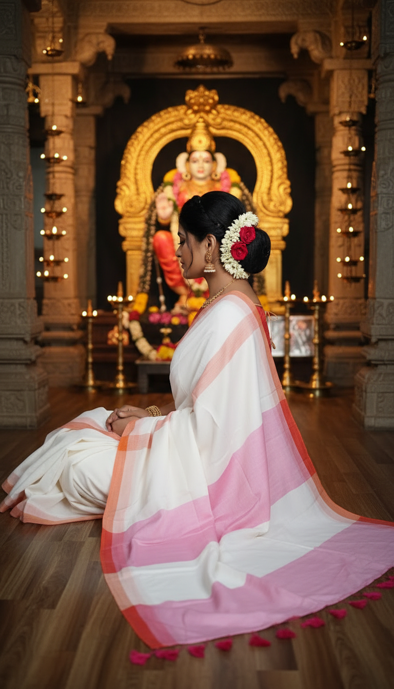 WHITE BASE RANI AND ORANGE BORDER