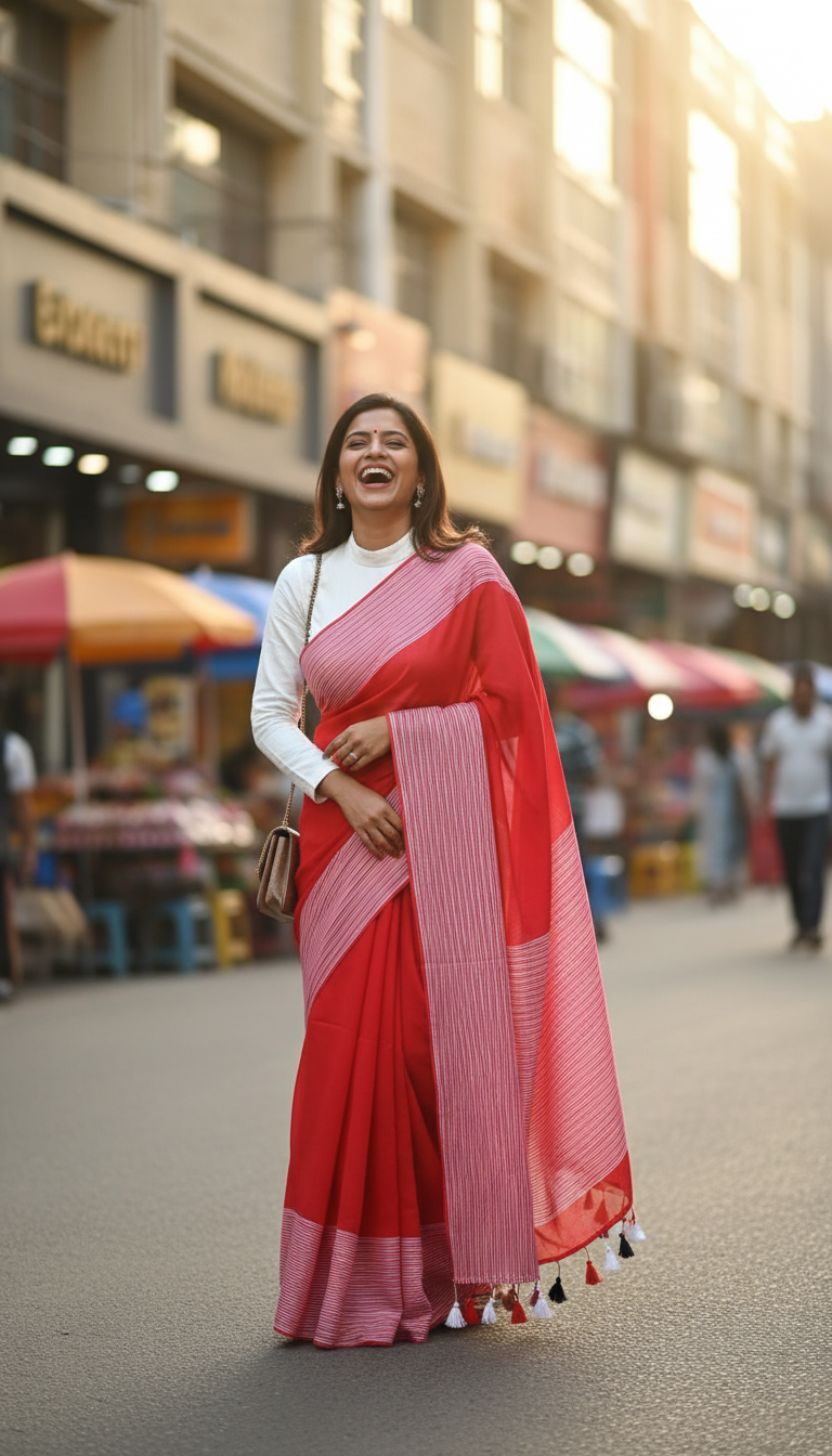 RED MUL COTTON WHITE BORDER
