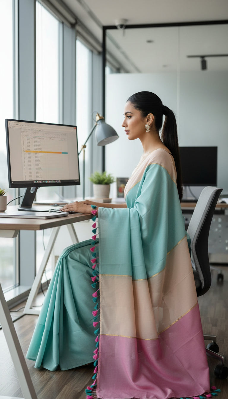 THREE COLOUR STRIPE SAREE