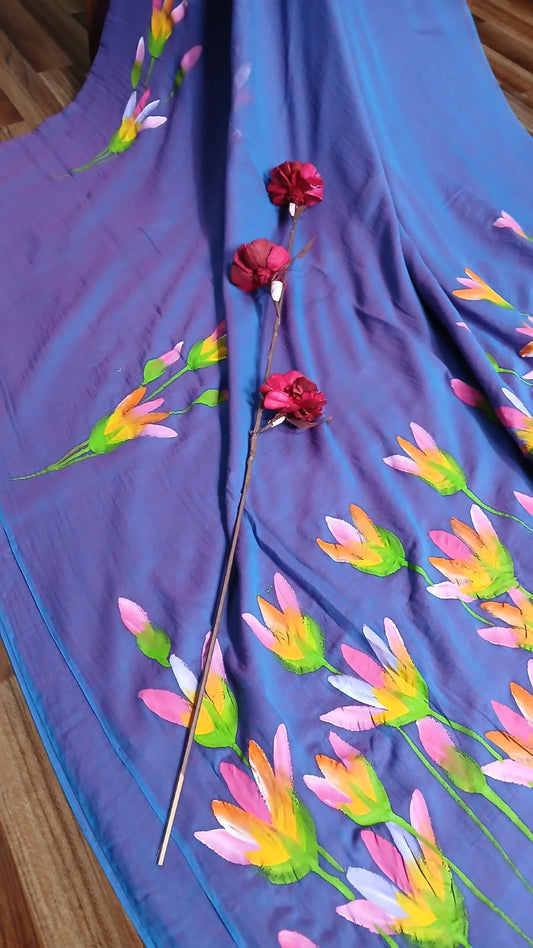 MOV TULIP HANDPAINTED SAREE