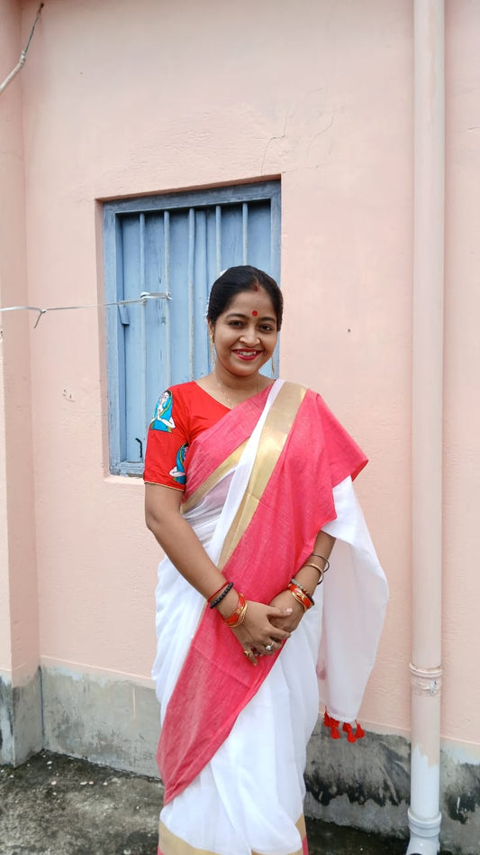 WHITE N RED GOLDEN STRIPE